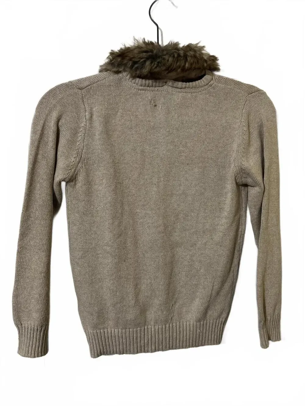 Nautica Girls 6X Beige Knit Zip-Up Sweater with Faux Fur Zip